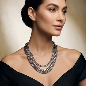 Monet Silver-Tone Multi-Strand Chain Necklace